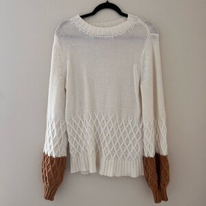 Elegant White and Brown Knit Sweater